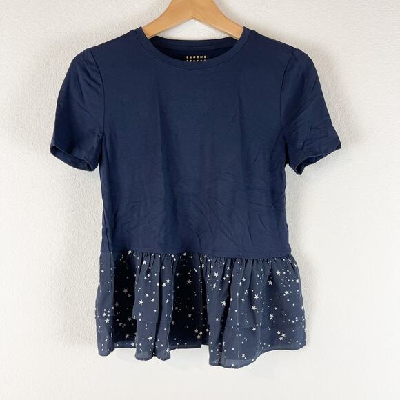 Kate Spade Peplum Top Womens Small Blue Broome Street Star Print Short Sleeve * - Picture 1 of 9